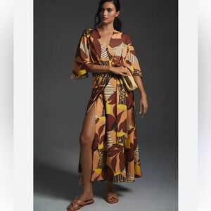 NWT! Anthropologie Hutch deep V printed wrap maxi dress